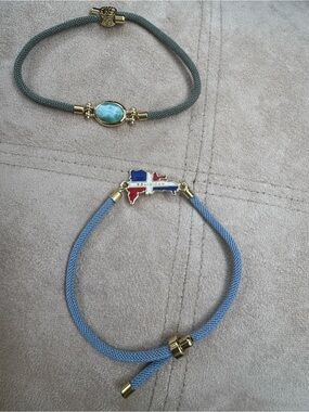 Gold Accent Blue Rope Bracelet with Dominican Map Charm